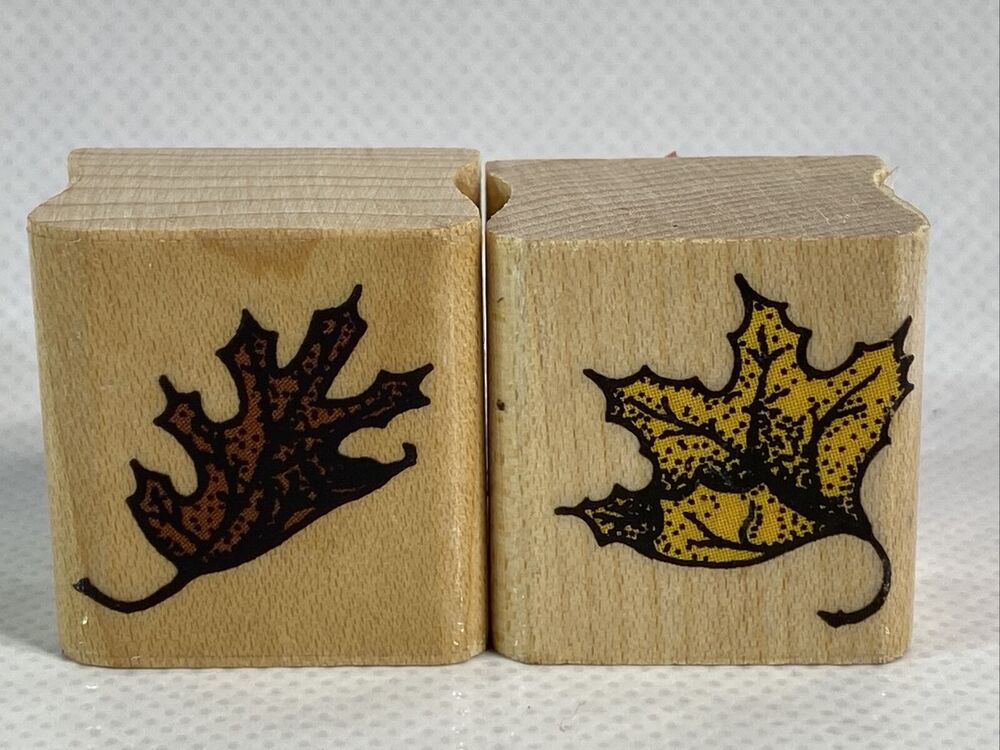Inkadinkado Fall Leaves Wood Mounted Stamp Set 2-Piece 1x1 New